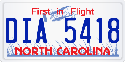 NC license plate DIA5418
