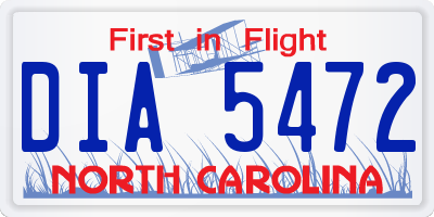 NC license plate DIA5472