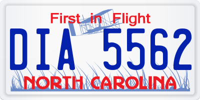 NC license plate DIA5562