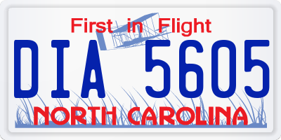NC license plate DIA5605