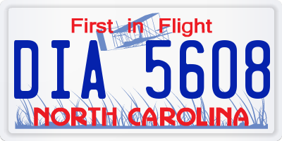 NC license plate DIA5608