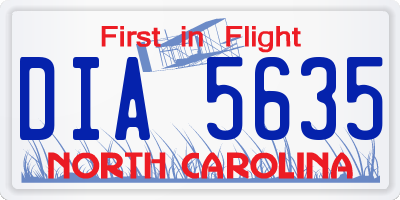 NC license plate DIA5635