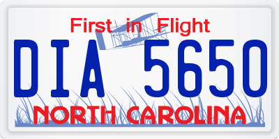 NC license plate DIA5650