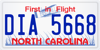 NC license plate DIA5668