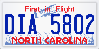 NC license plate DIA5802