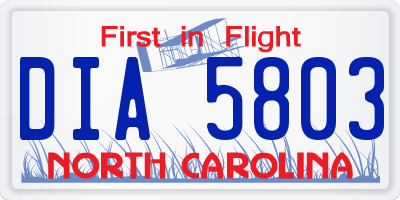 NC license plate DIA5803