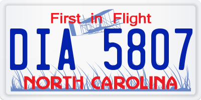 NC license plate DIA5807