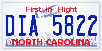 NC license plate DIA5822
