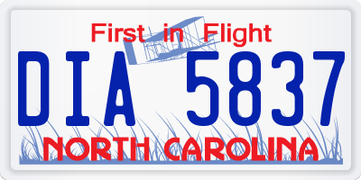 NC license plate DIA5837