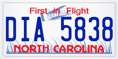 NC license plate DIA5838