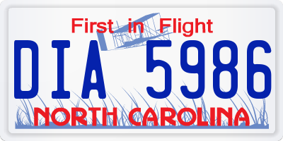 NC license plate DIA5986