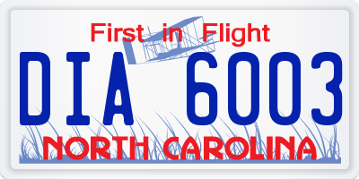 NC license plate DIA6003