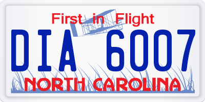NC license plate DIA6007