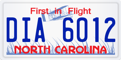 NC license plate DIA6012