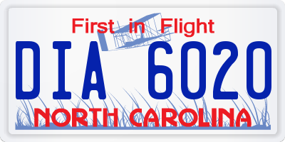 NC license plate DIA6020