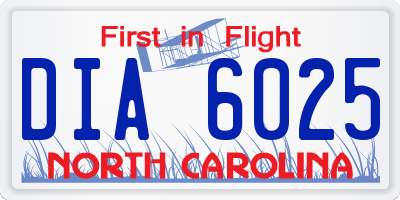 NC license plate DIA6025