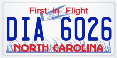 NC license plate DIA6026