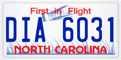 NC license plate DIA6031