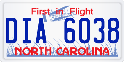 NC license plate DIA6038