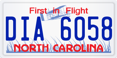 NC license plate DIA6058