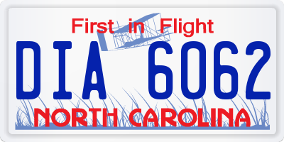 NC license plate DIA6062