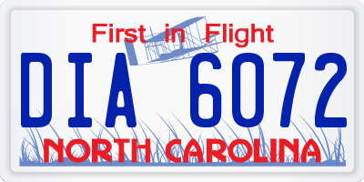 NC license plate DIA6072
