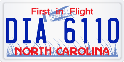 NC license plate DIA6110