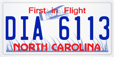 NC license plate DIA6113