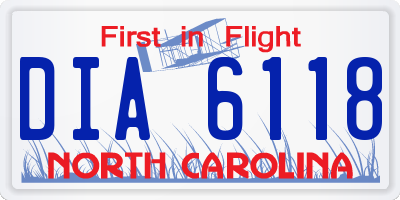 NC license plate DIA6118