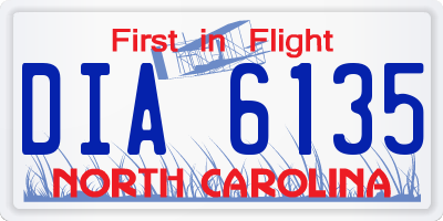 NC license plate DIA6135