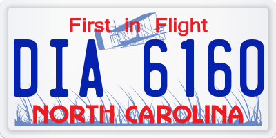 NC license plate DIA6160