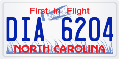 NC license plate DIA6204