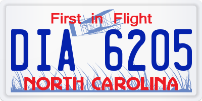 NC license plate DIA6205