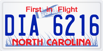 NC license plate DIA6216