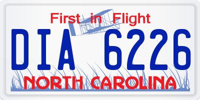 NC license plate DIA6226