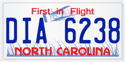 NC license plate DIA6238