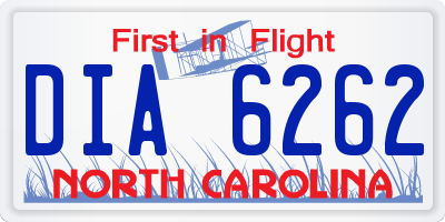 NC license plate DIA6262