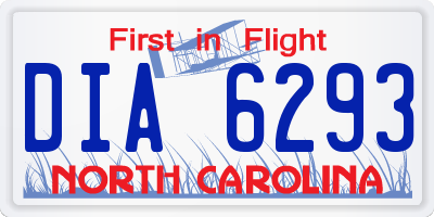 NC license plate DIA6293