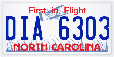 NC license plate DIA6303
