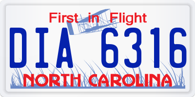 NC license plate DIA6316