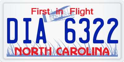 NC license plate DIA6322
