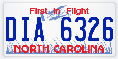 NC license plate DIA6326