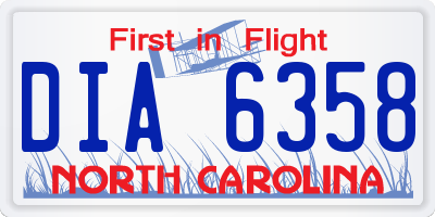 NC license plate DIA6358