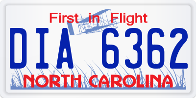 NC license plate DIA6362