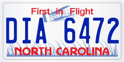 NC license plate DIA6472