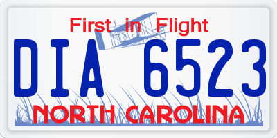 NC license plate DIA6523