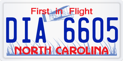 NC license plate DIA6605