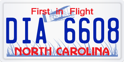 NC license plate DIA6608