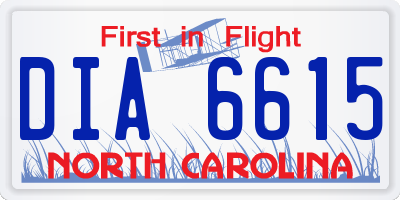 NC license plate DIA6615