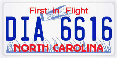 NC license plate DIA6616